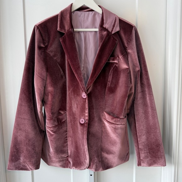 Unbranded Jackets & Blazers - Mauve Pink Velvet Blazer Jacket Women's XL Two Button Stretch Lined‎